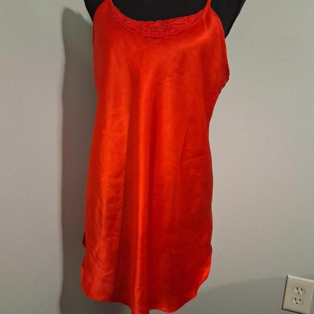 Womens Vintage 80s 90s Red silk slip dress with lace detail LA Intimates